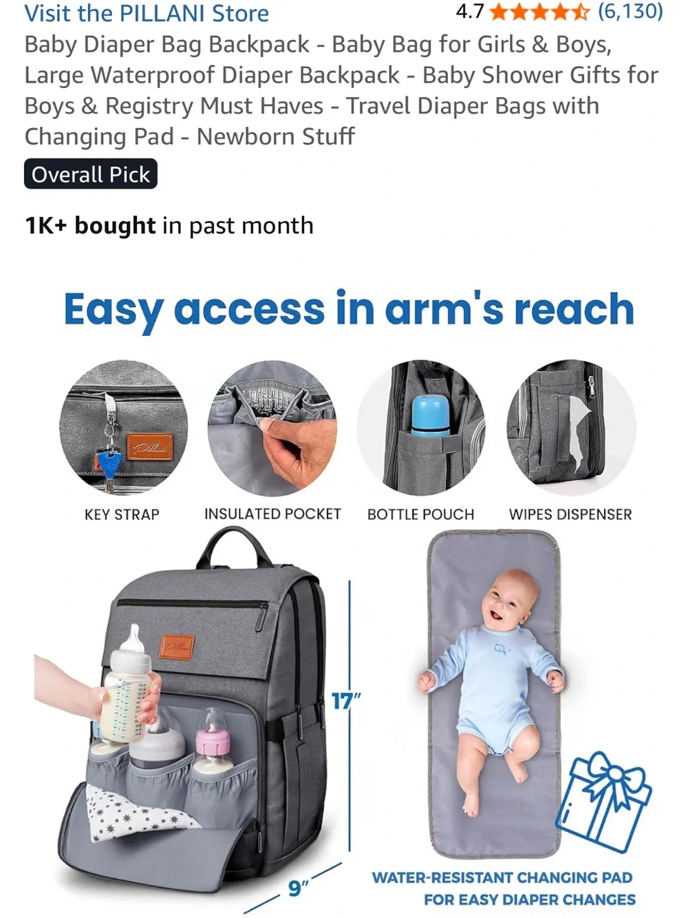 Gray All-in-One Diaper Bag